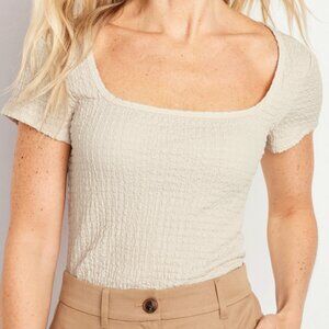 Old Navy Oatmeal Squareneck Crinkled T-shirt (Size XS)